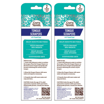 GuruNanda Tongue Scraper for Adults, Bad Breath Treatment, Gag Free, 4 ct