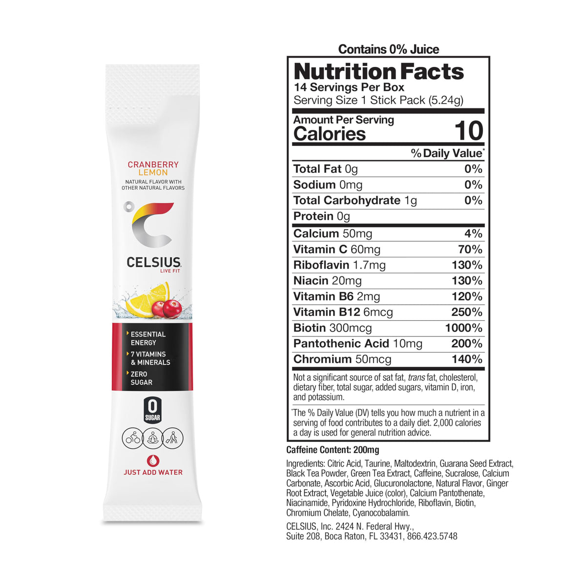 CELSIUS On-The-Go Powder Stick Packs, Zero Sugar (14 Sticks per Pack)