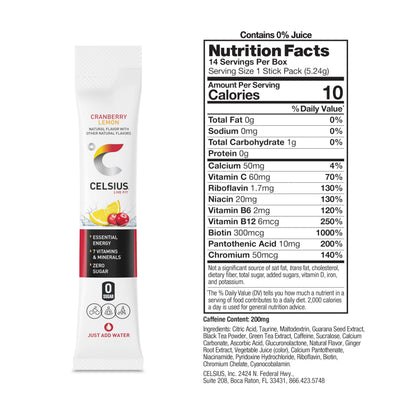 CELSIUS On-The-Go Powder Stick Packs, Zero Sugar (14 Sticks per Pack)