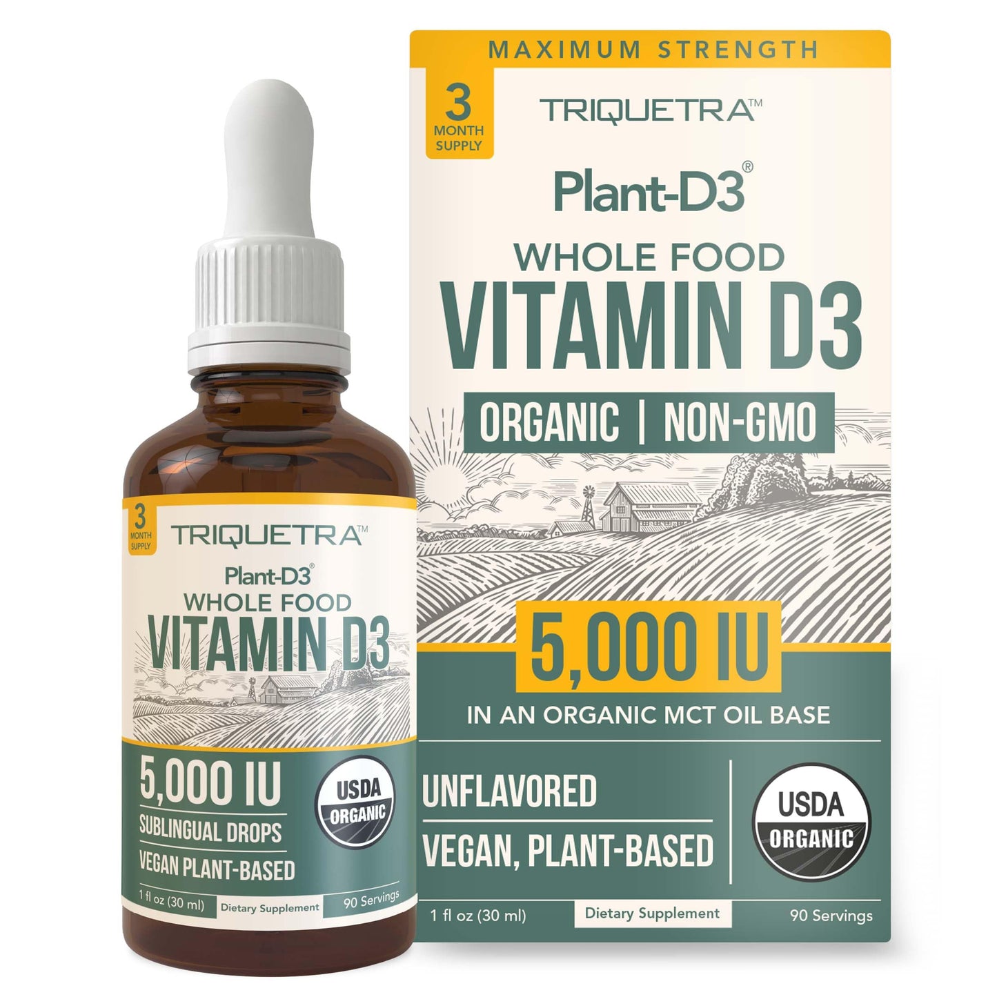 Organic Vitamin D3 5,000 IU - 100% Whole Food & Plant-Based Cholecalciferol Form, 100% Vegan Vitamin D - Enhanced with Prebiotic & Superfood Complex – Organic, Vegan, GMO & Gluten Free (60 Capsules)