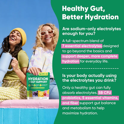 Venture Pal Sugar Free Hydration Packets + Gut Health Electrolytes Powder | Liquid Daily IV with 7 Electrolytes, 5 Vitamins, Probiotics & Fiber for Dehydration Relief and Gut Health Support