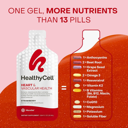 Healthycell Heart & Vascular Health Daily Liquid Supplement - 30 Gel Packs | 30 Day Supply of Liquid Supplement for Cardiovascular Support with Beet Root Powder, Resveratrol, CoQ10, Omega-3 & Vitamin K