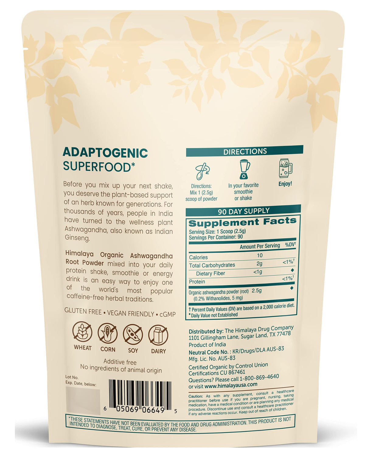 Himalaya USDA Organic Ashwagandha Root, 670 mg, 60 Day Supply, 60 Caplets