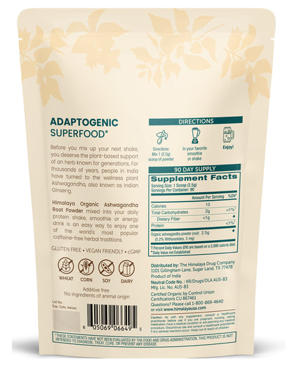 Himalaya USDA Organic Ashwagandha Root, 670 mg, 60 Day Supply, 60 Caplets