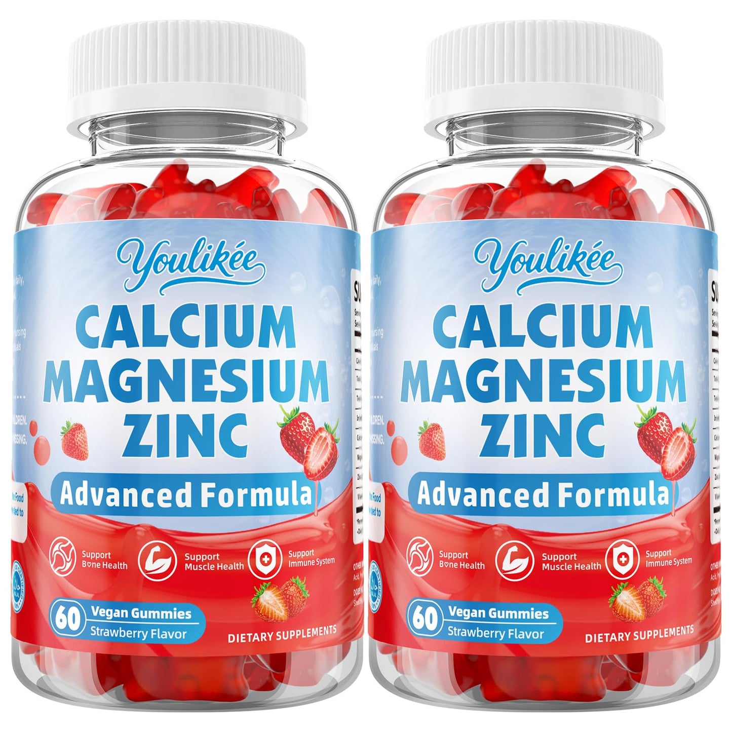 Calcium Magnesium Zinc Gummies for Adult, Calcium Citrate with Vitamin D3 | High Absorption Calcium Magnesium Supplement for Women & Men, Sugar-Free, Strawberry Flavor, 60 Count