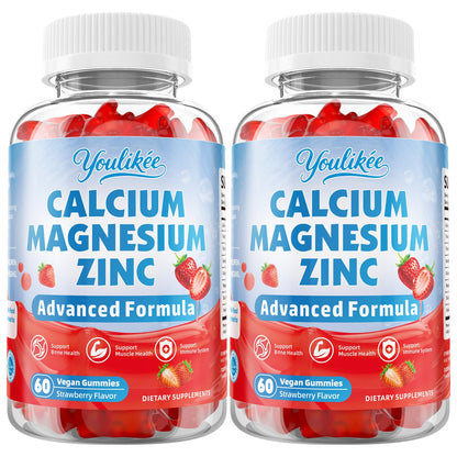 Calcium Magnesium Zinc Gummies for Adult, Calcium Citrate with Vitamin D3 | High Absorption Calcium Magnesium Supplement for Women & Men, Sugar-Free, Strawberry Flavor, 60 Count