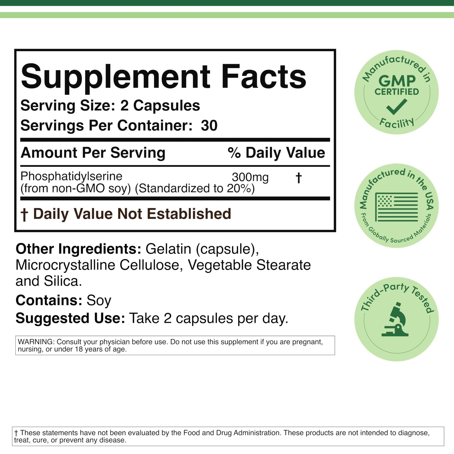 PhosphatidylSerine Supplement 300mg Per Serving, 120 Capsules (Phosphatidyl Serine Complex) by Double Wood