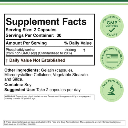 PhosphatidylSerine Supplement 300mg Per Serving, 120 Capsules (Phosphatidyl Serine Complex) by Double Wood