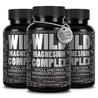 Wild Foods Magnesium Complex Supplement with 7X Forms, 90 Capsules | High Absorption, Full Spectrum, Easy Digestion | 500mg Glycinate, Bisglycinate, Malate, Orotate, Citrate, Taurate