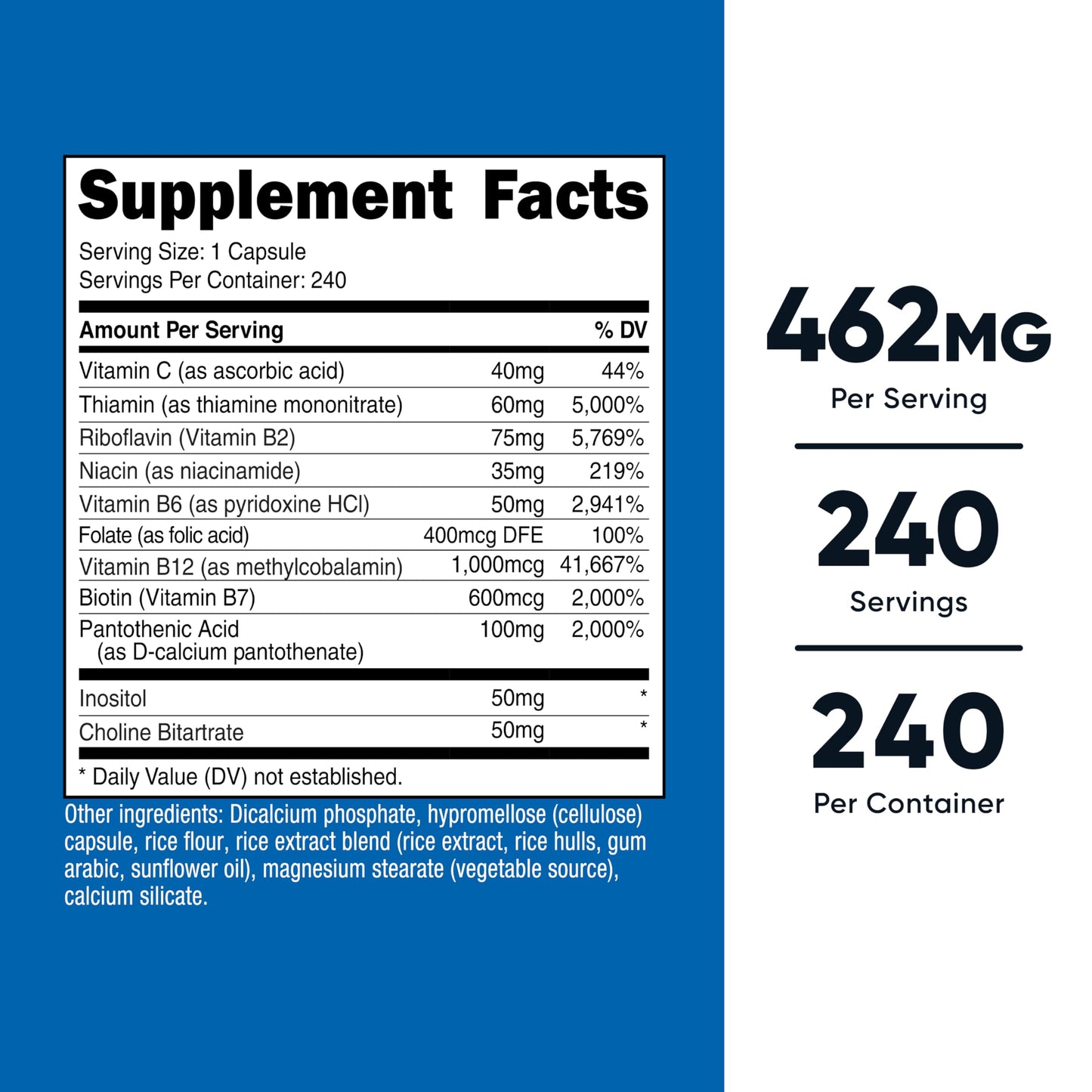 Nutricost High Potency Vitamin B Complex 462mg, 120 Capsules - with Vitamin C - Energy Complex