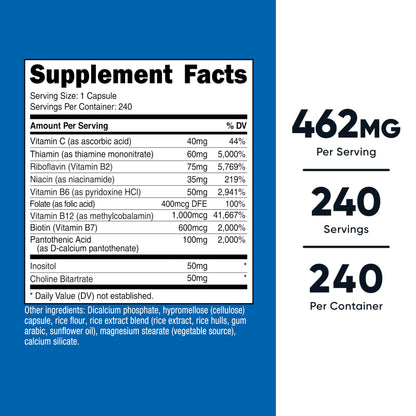 Nutricost High Potency Vitamin B Complex 462mg, 120 Capsules - with Vitamin C - Energy Complex