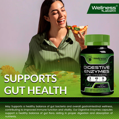 Digestive Enzymes with Probiotics and Prebiotics, 450mg, 5 Billion CFUs - Pure Super Digestion Capsules - Digestive Enzymes for Women & Men Support Digestion & Gut Health - 120 Count