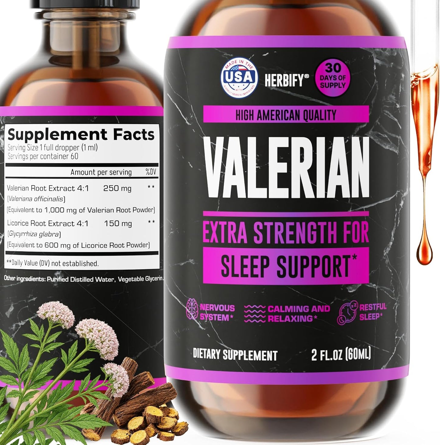 Valerian Root Supplement - Valerian Root Tincture – Nervous System Support 2 Fl oz