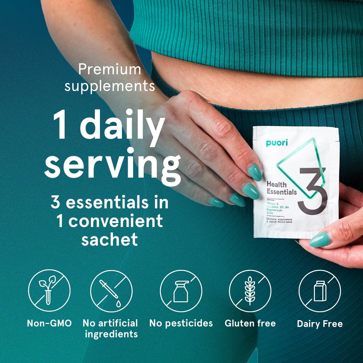 Puori P3 Health Essentials with Magnesium Zinc Complex, Omega 3 Fish Oil & Vitamin D3 Supplements - Men & Womens Daily Multi-Vitamins for Immune System Support & Overall Health - 30 Servings