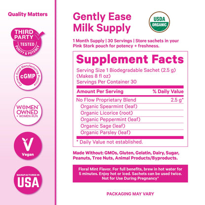 Pink Stork No Flow Organic Sage Tea, Floral Mint Flavor, 15 Sachets | Dry Up Breast Milk Supply, Ease Milk Production, Wean Lactation Naturally, Hot or Iced, Postpartum Essentials