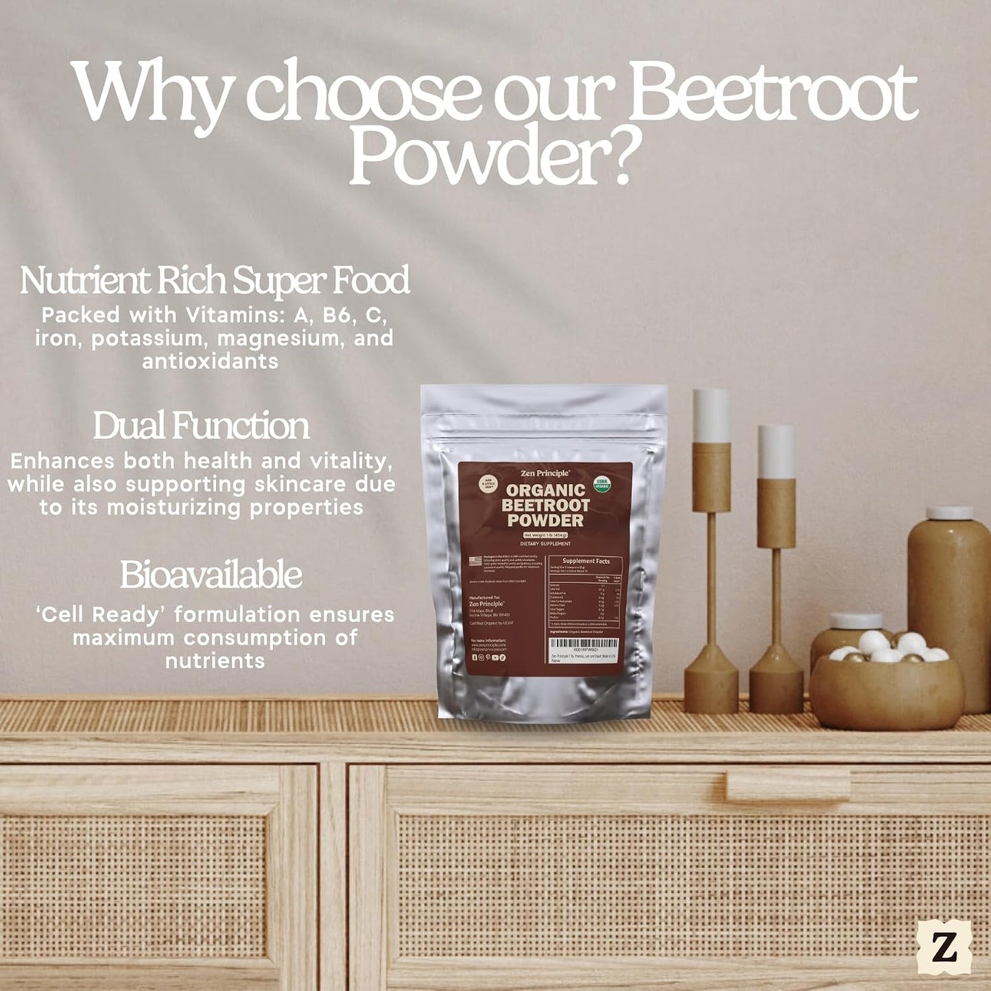 1 lb. Premium Organic Beetroot Powder. 100% USDA Certified. More Fiber and Less Sugar Than Beet Juice. All Natural Energy Boost, Supports Healthy Liver and Heart. Made in USA.