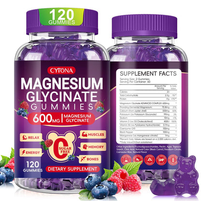 Magnesium Glycinate Gummies 600mg, Sugar Free Magnesium Gummies for Adults