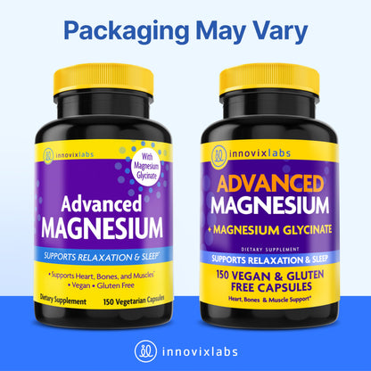 InnovixLabs Advanced Magnesium Capsules - 150 Ct, 210 mg - Chelated Glycinate and Malate - High Absorption, Promotes Relaxation, Bones, Muscle Health, Vegan Malate Sleep Supplement