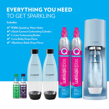 SodaStream Terra Sparkling Water Maker Bundle (Misty Blue), with CO2, DWS Bottles