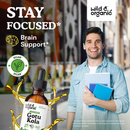 Wild & Organic Gotu Kola Extract Drops - Brain Support with Centella Asiatica Extract - Liquid Gotu Kola Supplement for Focus - Vegan, Sugar & Alcohol-Free Herb Tincture - 4 fl oz