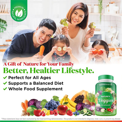 Superfood MD Veggies Supplement - 90 Veggie Capsules - Supports Energy Levels, Beta Carotene, Vitamins & Minerals - Soy Free - 90 Count