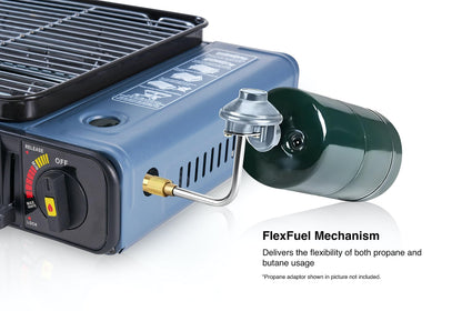 Sizzle Goods Portable Propane and Butane Dual Fuel Gas Grill with Iwatani Style Stainless