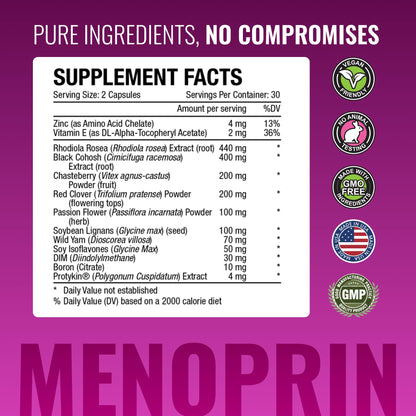 Approved Science Menoprin - Menopause Support - Protykin, Black Cohosh - 60 Capsules - 1 Bottle Menoprin Day - Vegan