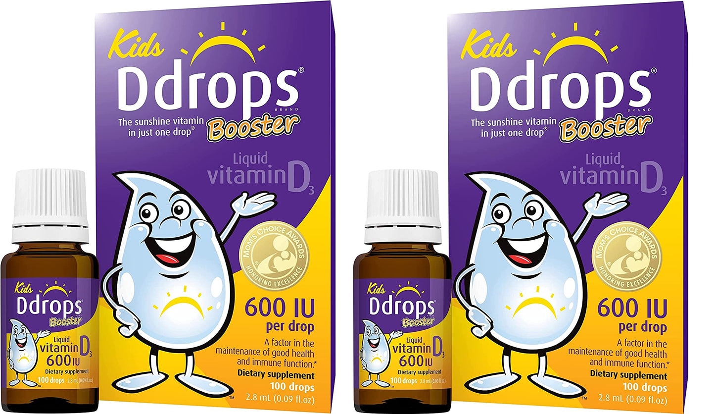 Ddrops Kids Booster 600IU 100 Drops - Daily Liquid Vitamin D for Kids. Support Strong Bones & Immune System in Children. No Preservatives, No Sugar, Non-GMO, Allergy-Friendly