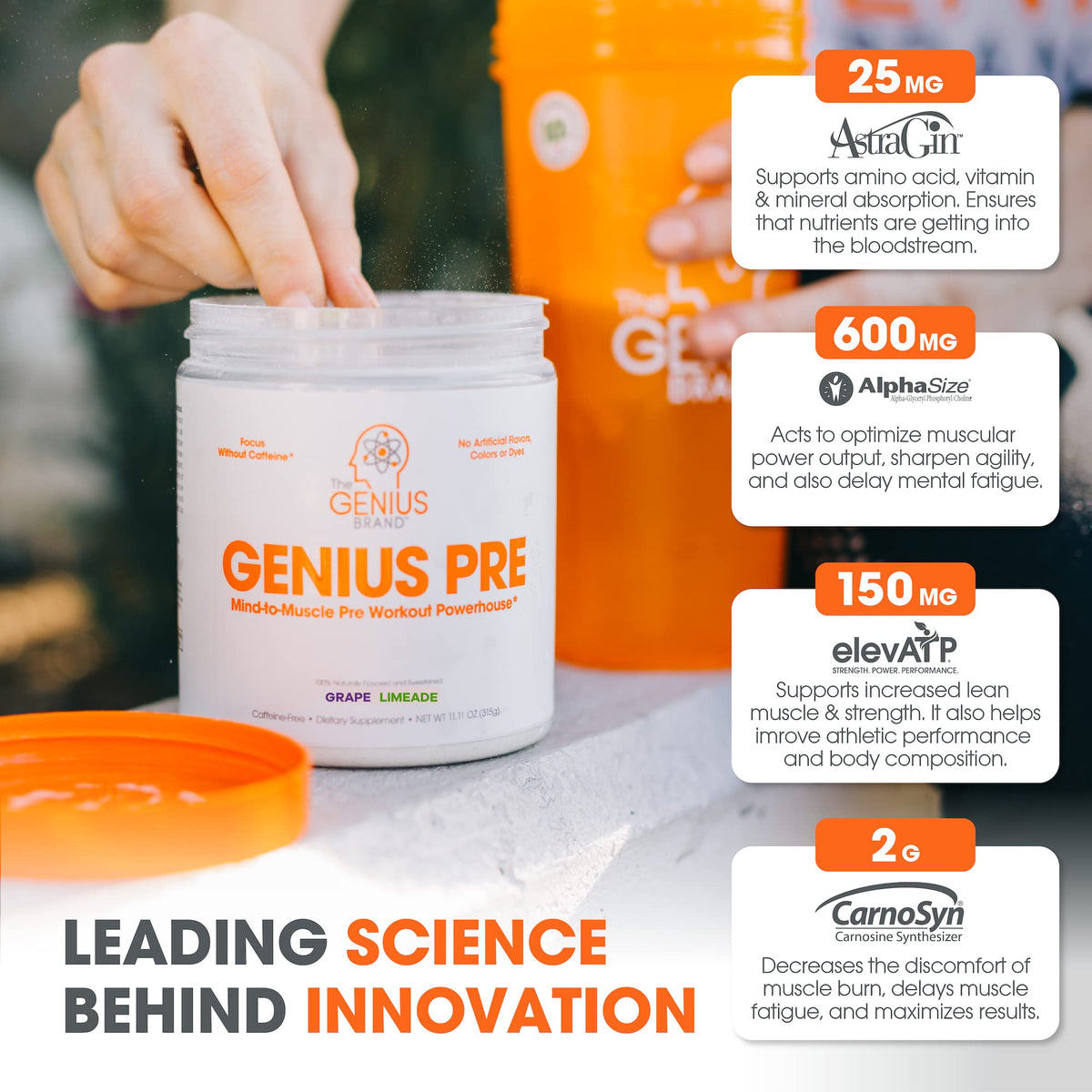 Genius Pre Workout Powder, Grape Limeade - All-Natural Nootropic Pre-workout