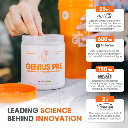 Genius Pre Workout Powder, Grape Limeade - All-Natural Nootropic Pre-workout