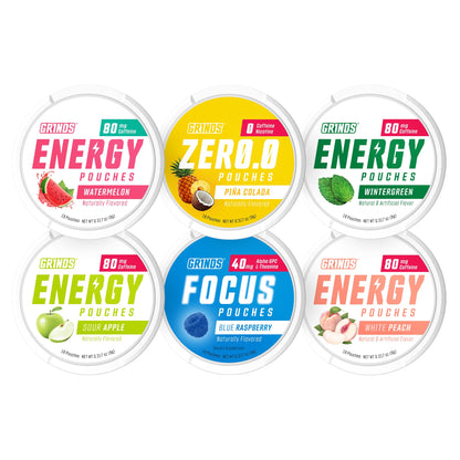 GRINDS Focus Pouches | Naturally Flavored with Nootropic Ingredients | Contains Alpha GPC and L-Theanine | Sugar-Free | 3 Pack | 18 Pouches Per Can | Blue Raspberry