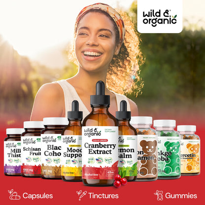 Wild & Organic Cranberry Concentrate Liquid Drops - Urinary Tract Support with Cranberry Supplement for Women & Men - 500 mg Extract per Serving - Vegan, Sugar & Alcohol-Free - 4 fl oz