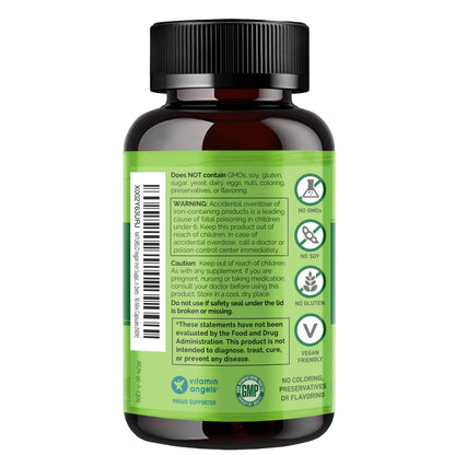 NATURELO Vegan Iron Supplement with Vitamin C and Organic Whole Foods - Gentle Iron Pills for Women & Men with Iron Deficiency Including Pregnancy, Anemia and Vegan Diets - 90 Mini Capsules