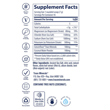 Trace Minerals ZeroLyte Electrolyte Mix, Salty Watermelon, 45 Servings