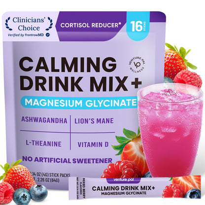 Venture Pal Calm Drink Mix, 12-in-1 Cortisol Reducer & Sleep Aid | Magnesium Glycinate, Ashwagandha, L-Theanine & Vitamin D, Calm Magnesium Powder for Relax & Focus, No Sugar, Non GMO