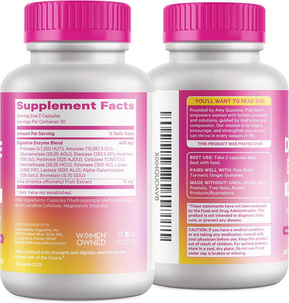 Pink Stork Digestive Enzymes for Women, 60 Capsules | 13 Plant-Based Enzymes + Amla, Supports Digestion & Gut Health, Bloating & Nutrient Absorption, GLP-1 Wellness, Vegan