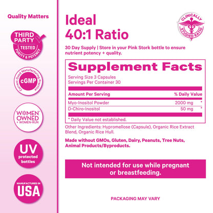 Pink Stork Inositol Supplement for Women, 40:1 Myo & D-Chiro, 30 Servings | Clinically Studied Ratio to Support Hormone Balance, Healthy Ovulation, Cycle Regularity & Fertility