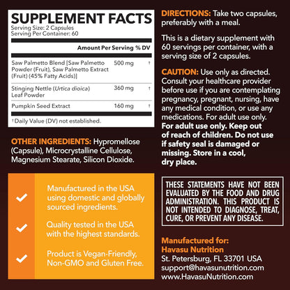 Saw Palmetto for Men, DHT Blocker and Prostate Health Supplement, 120 Count | Potent 3X Formula with Pumpkin Seed Oil and Stinging Nettle, Bladder and Urinary Support, Vegan, Non-GMO, 2-Month Supply
