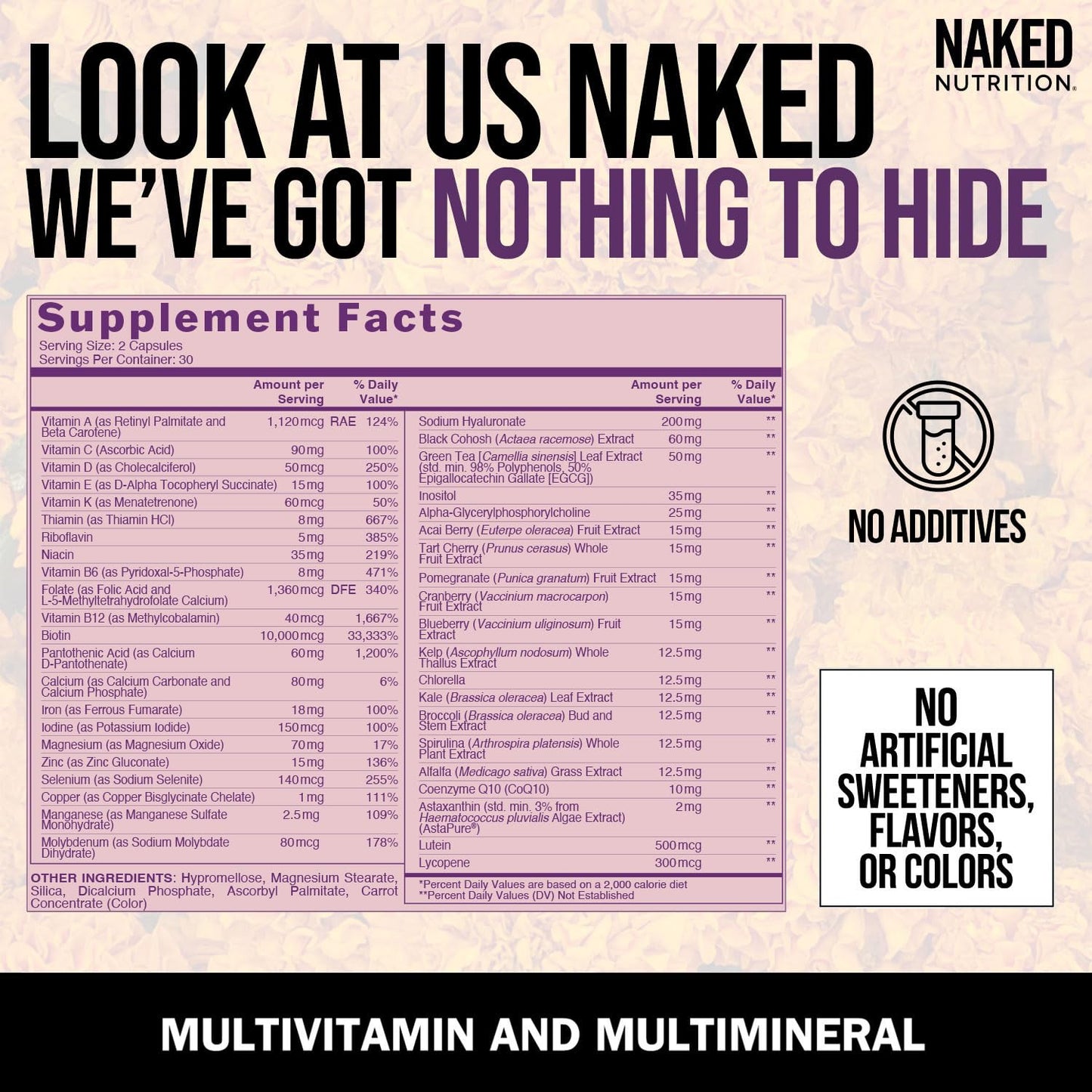NAKED Men’s Multi – Daily Multivitamin for Men – A, C, E, Selenium, Zinc, Fruit and Super Green Extracts and More to Boost Immune Support – Gluten-Free and Vegetarian Daily Vitamins – 60 Capsules