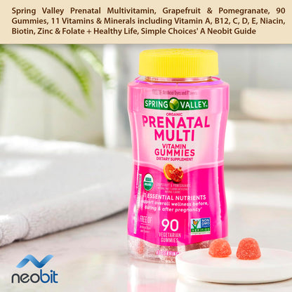 Spring Valley Prenatal Multivitamin, Grapefruit & Pomegranate, 90 Gummies, 11 Vitamins
