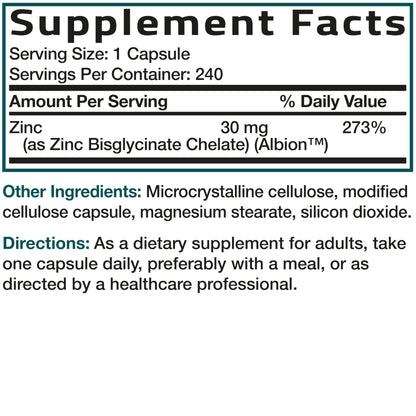 Bronson Zinc Glycinate 30mg Chelated Superior Absorption 100% Chelated Formula Non-GMO, 120 Vegetarian Capsules