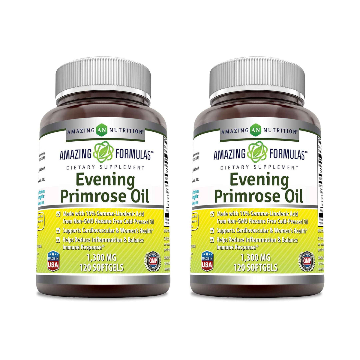 Amazing Formulas Evening Primrose Oil 1300mg, 10% GLA, Softgels Supplement | Hexane Free Cold Pressed Oil | Non-GMO | Gluten Free (250 Count)