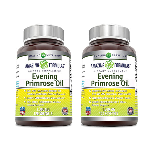 Amazing Formulas Evening Primrose Oil 1300mg, 10% GLA, Softgels Supplement | Hexane Free Cold Pressed Oil | Non-GMO | Gluten Free (250 Count)
