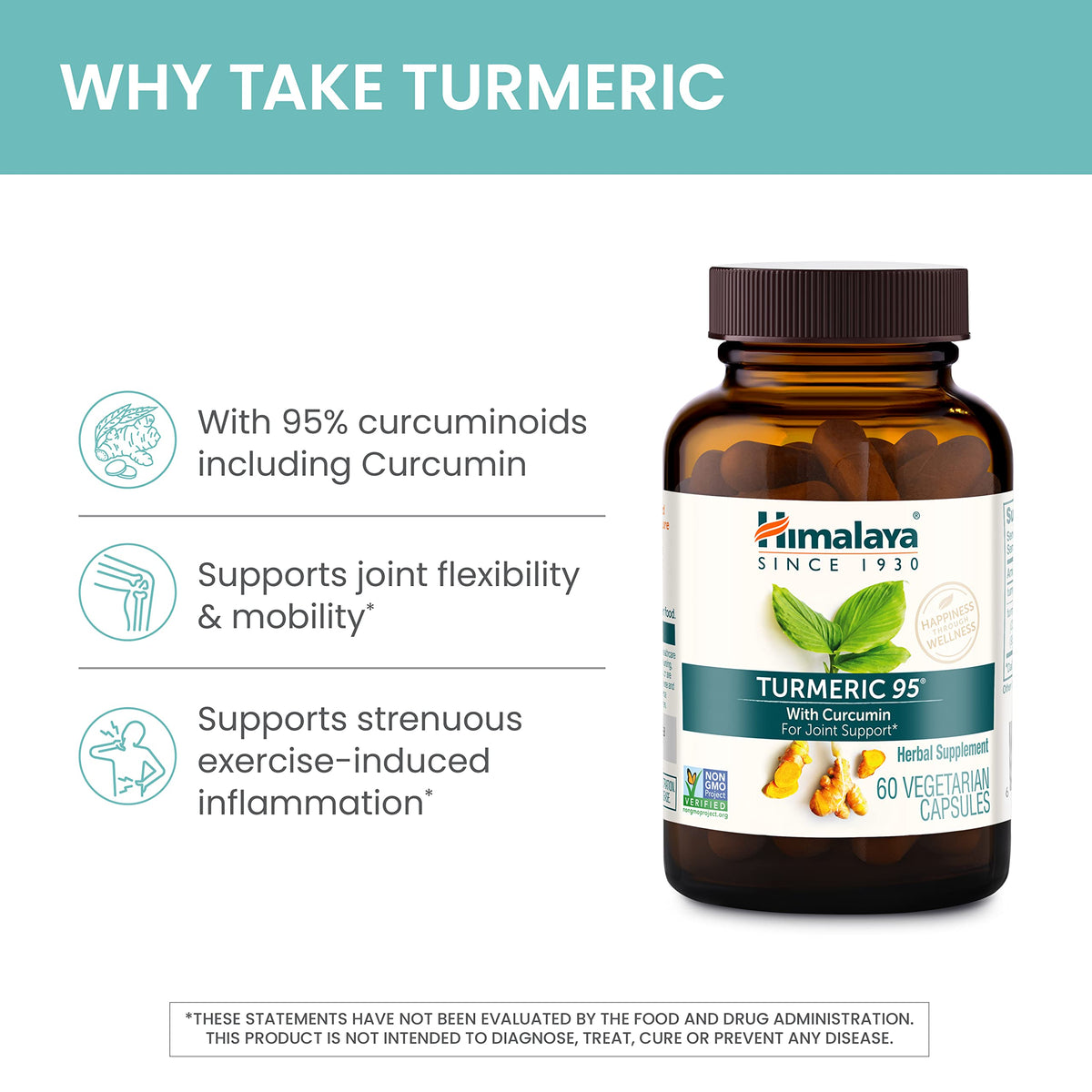 Himalaya Turmeric 95 Curcumin Supplement,Joint Support, 600 mg, 60 Capsules
