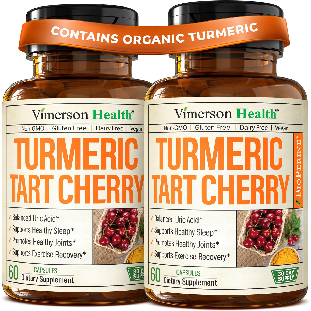 Tart Cherry Capsules with Turmeric 600mg for Uric Acid & Joint Health 60 Ct