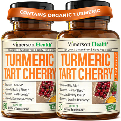 Tart Cherry Capsules with Turmeric 600mg for Uric Acid & Joint Health 60 Ct
