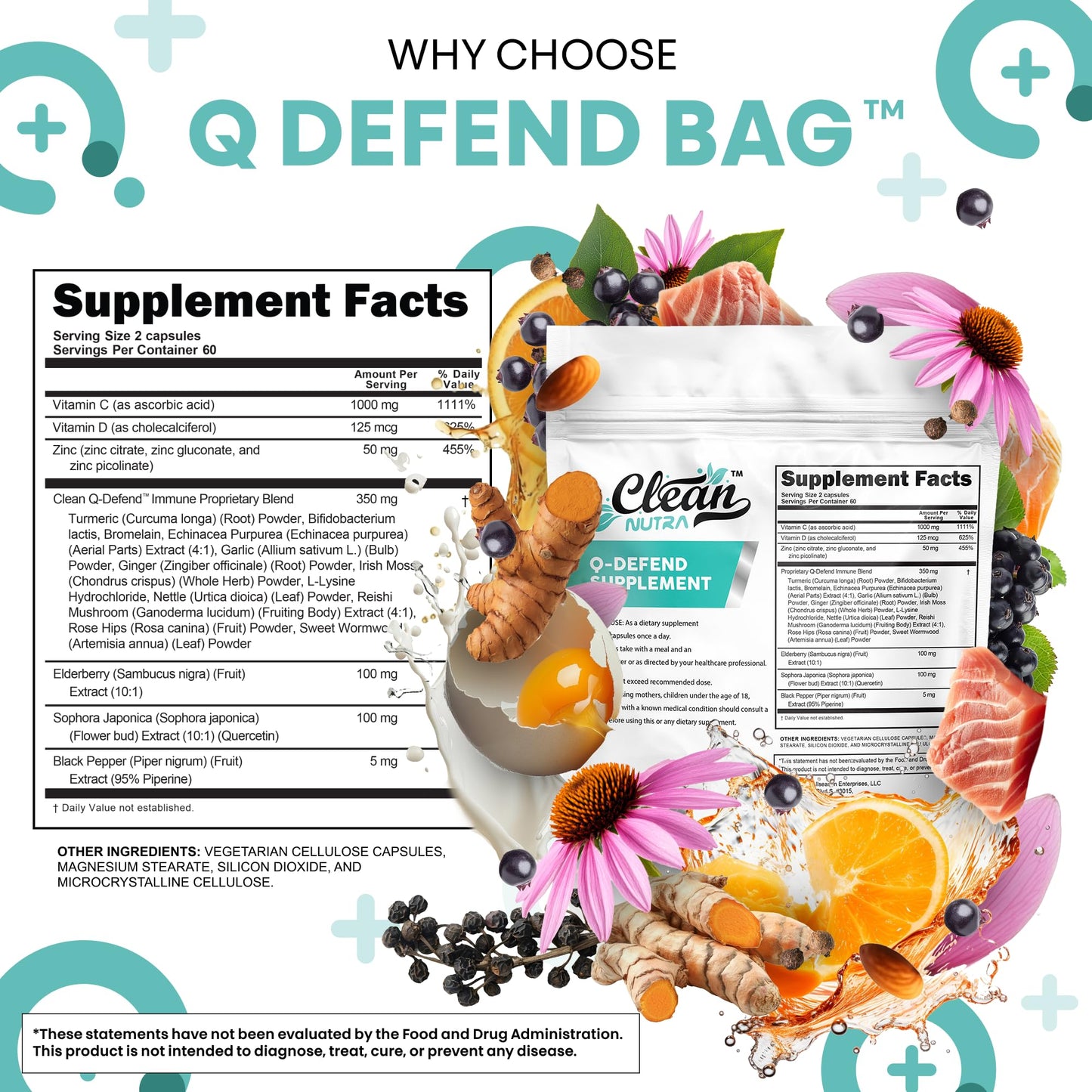 Q Defend Quercetin Supplement with Zinc Vitamin C Vitamin D Elderberry Turmeric Black Pepper Garlic Ginger Sea Moss Lysine Stinging Nettle Reishi Mushroom Immune Support 60 Capsules