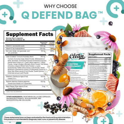 Q Defend Quercetin Supplement with Zinc Vitamin C Vitamin D Elderberry Turmeric Black Pepper Garlic Ginger Sea Moss Lysine Stinging Nettle Reishi Mushroom Immune Support 60 Capsules
