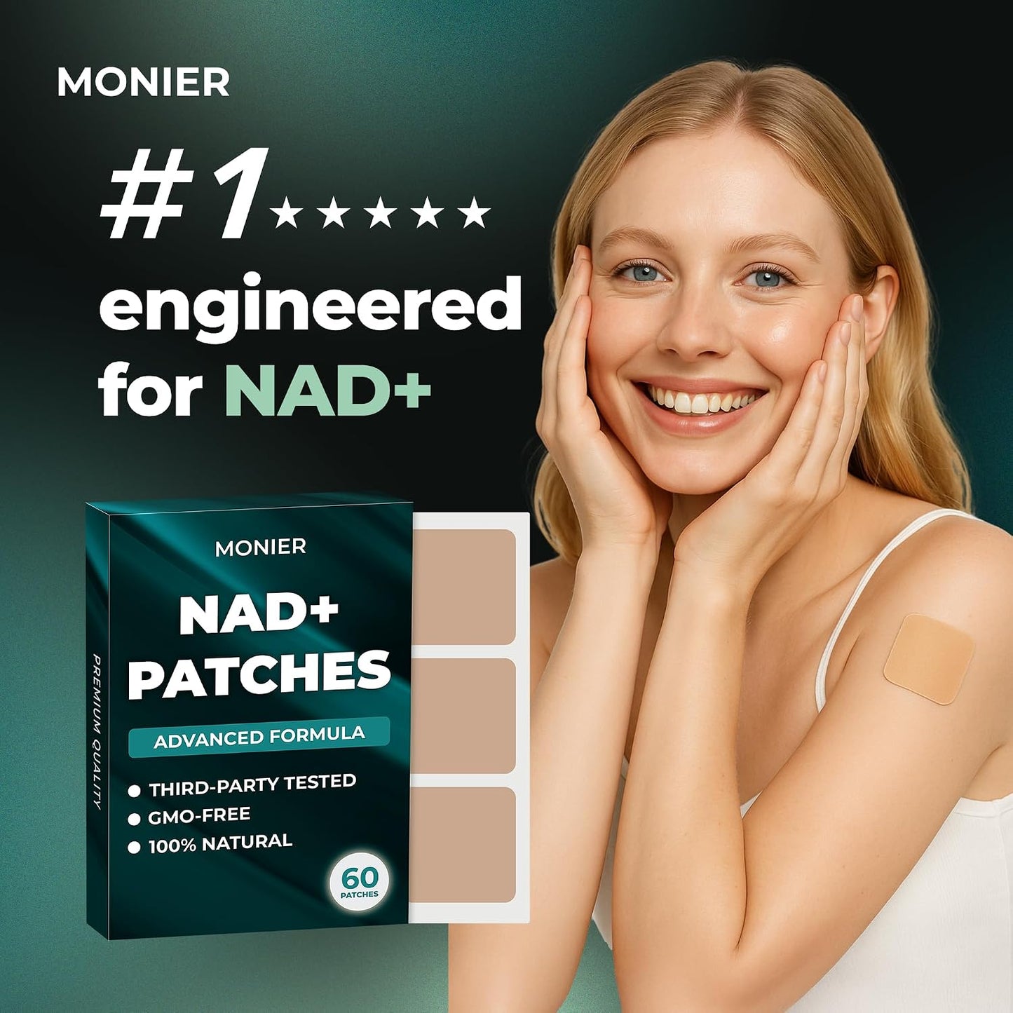 NAD Patches for Women & Men | NAD+ Patch for Energy & Healthy Aging | With CoQ10 & Nicotinamide, 60 Day Supply