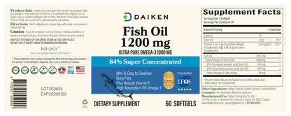 DAIKEN Mini Fish Oil 1200 mg, rTG Omega 3 1000mg, 60 Softgels, High Absorption & Burpless Fish Oil for Healthy Heart, Brain and Dry Eyes Support (Pack of 2)